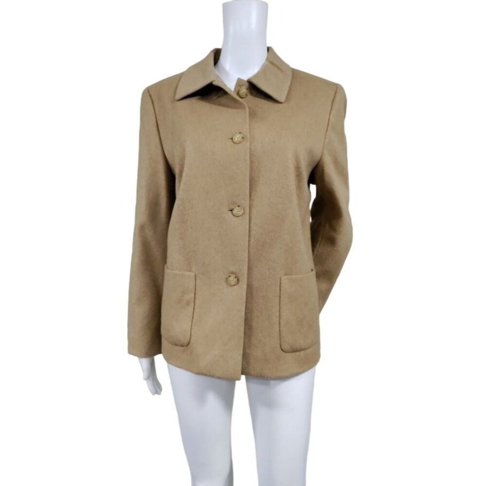 Vintage Talbots Camel Hair Long Sleeve Button Up Blazer Jacket Tan Women's 12 - Picture 2 of 16